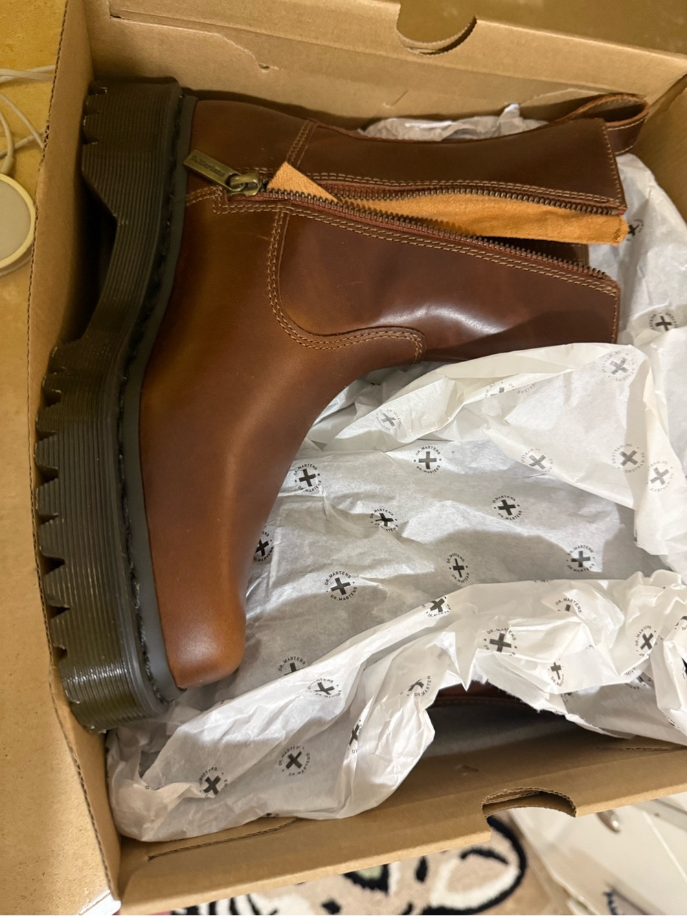 New in Box Dr. Martens Amaayah Lo Brown Leather Boots